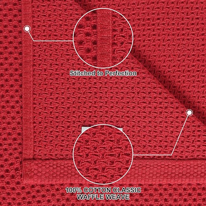 Homaxy 100% Cotton Kitchen Towels and Dishcloths Set, 12 x 12 Inches and 13 x 28 Inches, Set of 10 Bulk Kitchen Towels Set, Ultra Soft Absorbent Dish Cloths for Washing Dishes, Red