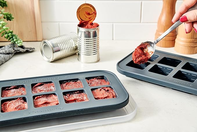 Souper Cubes 2 Tbsp. Silicone Freezer Molds - Perfect for Storing Garlic, Herbs, Ginger, Pesto, Tomato Paste, Lemon Juice, Purees and More - Charcoal – 2-Pack