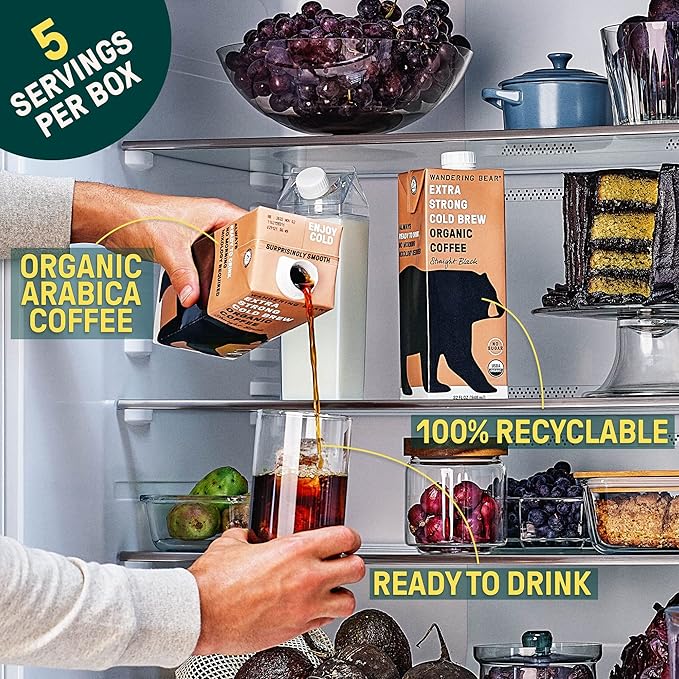 Wandering Bear Organic Cold Brew Coffee Variety Pack - Extra Strong, Bold, Smooth, Unsweetened, Shelf-Stable, Ready to Drink & Vegan, Iced Cold Brewed Coffee Drink - 32 fl oz (3pk - Vanilla, Caramel, Mocha)
