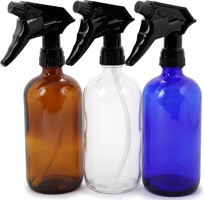 Vivaplex, 3, Large, 16 oz, Empty, Assorted Colors, Glass Spray Bottles with Black Trigger Sprayer