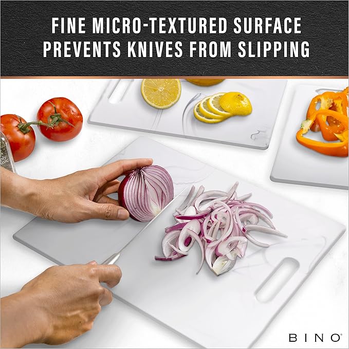 BINO Cutting Board - 3-Piece Chopping Boards | BPA-Free Plastic, Durable, Multipurpose, Dual-Sided, Dishwasher Safe, Easy to Clean | Charcuterie Accessories | Home & Kitchen Utensils