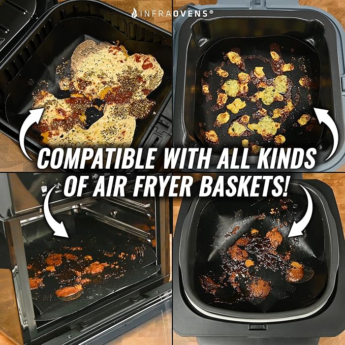 INFRAOVENS Air Fryer Liners Basket Protector Cover for Airfryer, Innovative Air Fryer Accessories and Kitchen Gadgets for 7.5 inch Square Air Fryers, Non-Stick Heat-Resistant Accessory