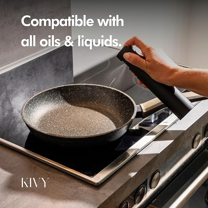 KIVY Glass Oil Sprayer for Cooking– Precise Oil & Vinegar Spray Bottle Oil Mister Spray Bottle for Food – Includes Funnel – Perfect for Cooking & Air Fryer (Beige)