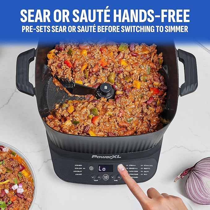 STIRMAX DELUXE 7.5 Quart Digital Multi-Cooker with Automatic Paddle to Stir and Shred, 9 in 1 programmable presets to Sauté, Sear, and Brown Food Before Simmering – Accessories, Skillet, & Cookbook