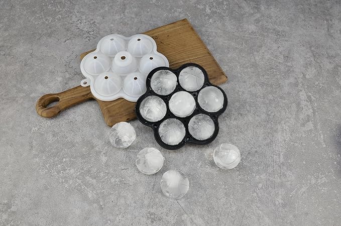 Whiskey Ice Ball Maker – 2” Round Ice Cube Tray with Lid, No-Funnel Fill & Easy Release for Bourbon, Brandy, Chocolate (Basketball Black)
