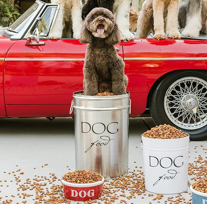 Harry Barker Classic White Dog Food Storage Canister – Medium, Airtight Stainless Steel Pet Food Container, Holds Up to 22 lbs Dry Dog Food, Kitchen Counter & Pantry Storage - White