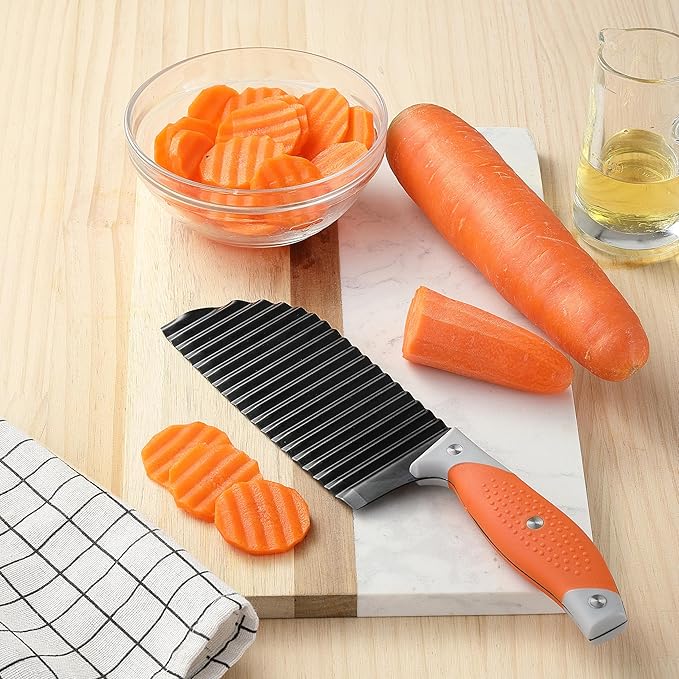 VITUER Crinkle Cutter for Veggies, Crinkle Cut Knife for French Fry, Vegetable, Potato, Cucumber, Carrot and Fruit, Stainless Steel Wave Fries Cutter Slicer With Ergonomic Handle, Dishwasher Safe