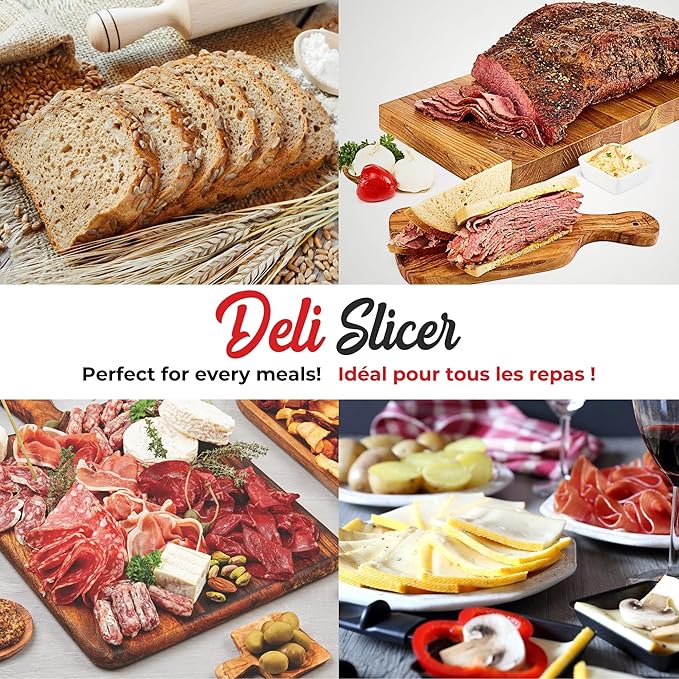Starfrit Deli Slicer - Slices Meat, Cheese, Bread - 6.5" Stainless Steel Blade - Adjustable Thickness Knob - Nestable for Easy Storage | 2-in-1 Fruit and Vegetable