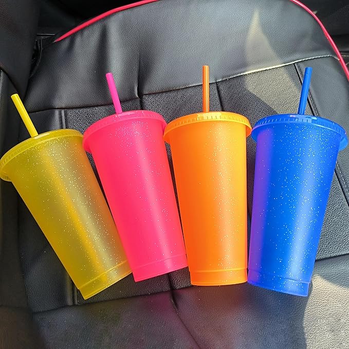Suertestarry Tumbler with Straw and Lid,Water Bottle Iced Coffee Travel Mug Cup,Reusable Plastic Cups,Perfect for Parties,Birthdays… (Sparkling, 10 pack)