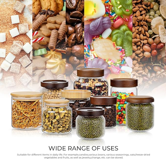 1PC Small Glass Storage Jars with Airtight Lids, 18 fl oz (550ml) Cute Clear Glass Storage container with bamboo Lid, Glass Pantry Canister for Beans, Rice, Sugar, Cookie Coffee and etc