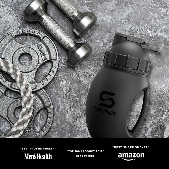 SHAKESPHERE Protein Shaker Bottle Jug 1.3L – Double Walled, Leak Proof Gym & Mixer Bottle, BPA-Free, Durable Design with Easy-Grip Handle, Silicone Base, and Clear Viewing Window – Matte Black