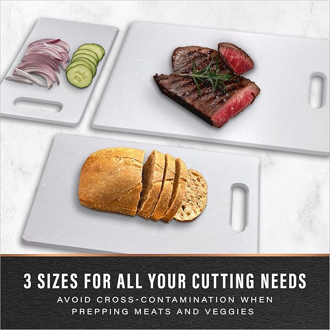 BINO Cutting Board - 3-Piece Chopping Boards | BPA-Free Plastic, Durable, Multipurpose, Dual-Sided, Dishwasher Safe, Easy to Clean | Charcuterie Accessories | Home & Kitchen Utensils Frosted Granite