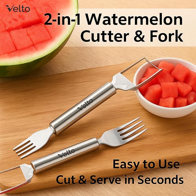 Watermelon Slicer and Pineapple Corer Set (3-Piece) - Stainless Steel Fruit Cutter Tool Kit for Cubing, Coring, Dicing Melon, Papaya, Cantaloupe - BBQ, Party, Kitchen Gadget - Dishwasher Safe