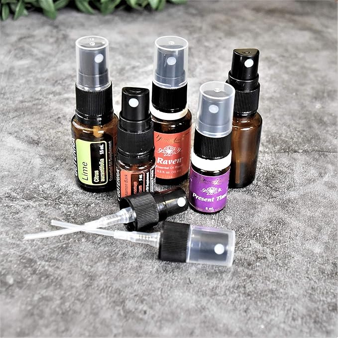 Holistic Oils Spray Tops for Essential Oil Bottles - 12 Essential Oil Spray Bottle Tops Oil Spray Tops Oil Mist Sprayer Replacement Pump Reusable Inserts for 5 ml, 15 ml 20 ml Bottles