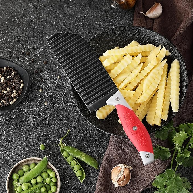 Crinkle Cut Knife, HIA Crinkle Cutter for Veggies, French Fry, Potato, Cucumber, Carrot and Fruit, Stainless Steel Wave Fries Cutter Slicer With Stylish Rubber Handle, Dishwasher Safe
