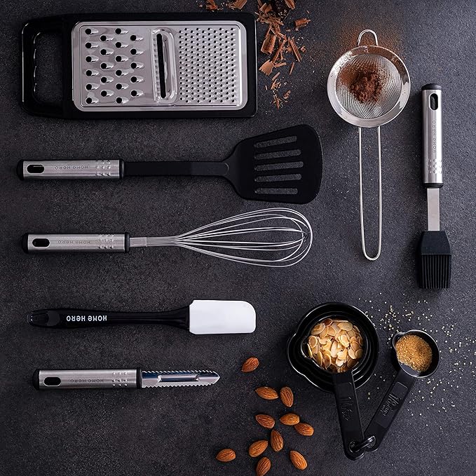 Home Hero 44 Pcs Silicone Kitchen Utensils Set, Non-Stick Silicone Cooking Utensils Set with Spatula, Wooden Handle Spatula, Silicone Kitchen Gadgets Utensil Set (44 Pcs - Gray)